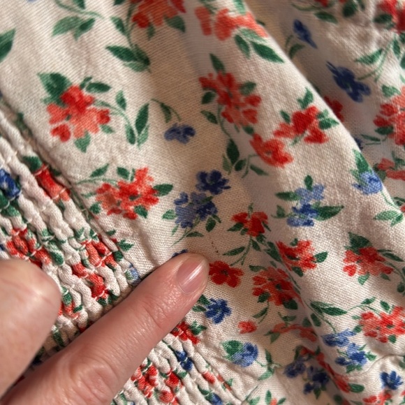 Old Navy Red White Blue Floral Linen Sweetheart Dress Smocked Back Midi Size LG - Picture 7 of 10